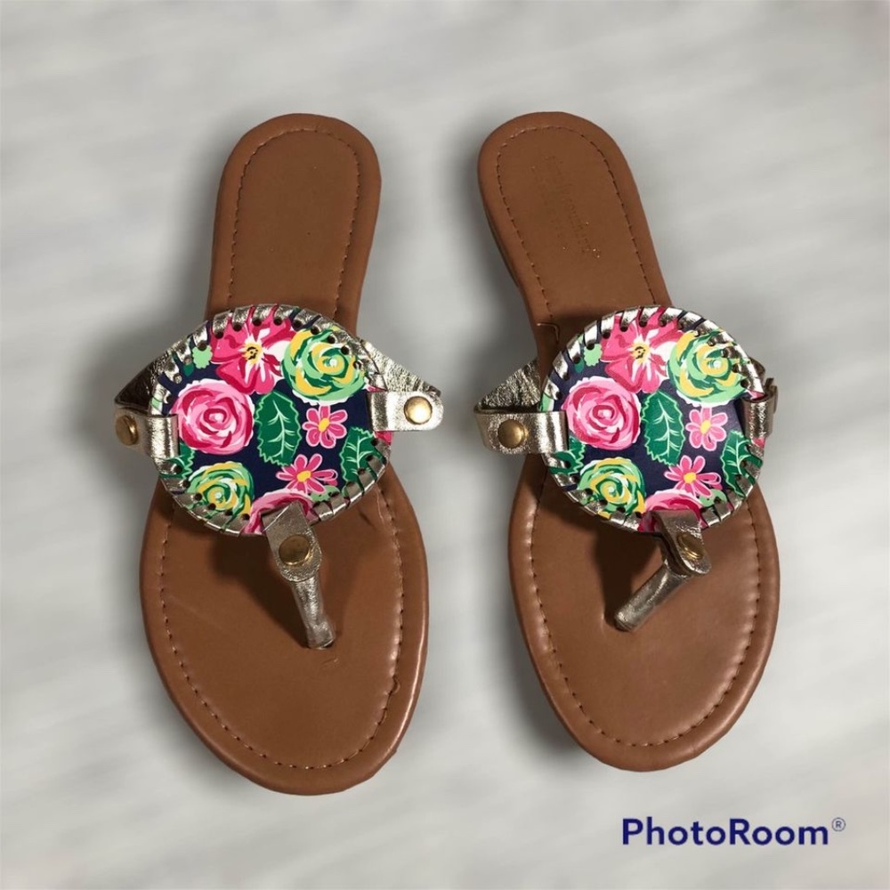 Simply Southern reversible floral flip flop Thong Sandals size 6 - Picture 1 of 10